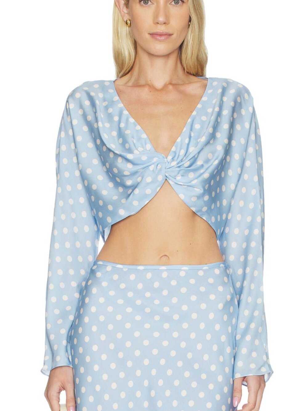 Posse Tillie Light Blue Polka Dot Long Sleeve Top Small NWT